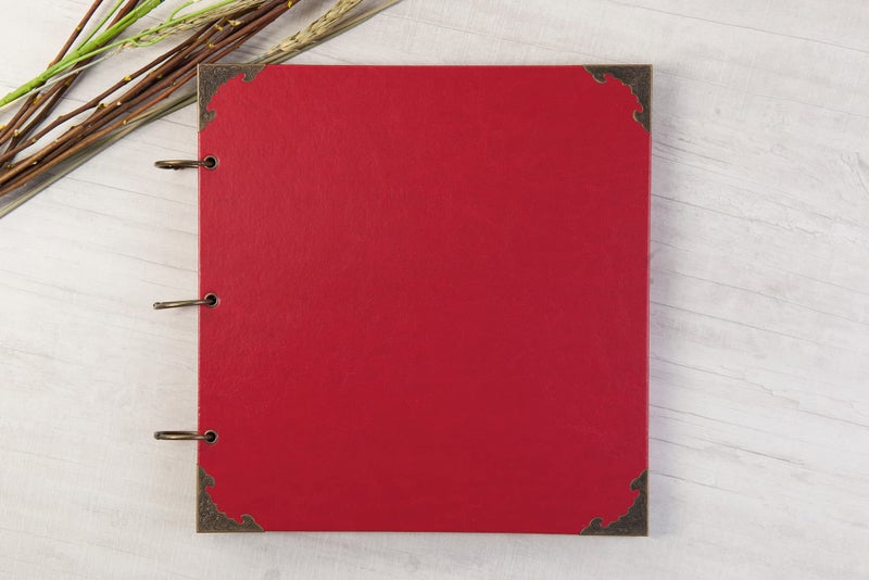 potricher 12 x 12 Inch Large Leather Hardcover 80 Pages DIY Scrapbook Photo Album Blank Craft Paper Wedding Anniversary Family Photo Scrapbook Album (Red, 12 x 12 Inch) - Image 2